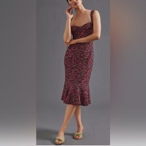 Anthropologie Hutch Sweerheart Midi Dress Burgundy Floral Size: L